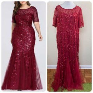 NWOT Ever-Pretty Plus Embroidery Mermaid Evening MTB Gown Burgundy